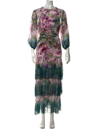 Pre-owned Christy Lynn Floral Print Long Dress In Green