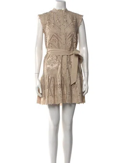 Pre-owned Christy Lynn Lace Pattern Mini Dress In Neutrals