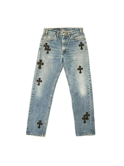 Pre-owned Chrome Hearts Cross Patch Detailed Levi's 517 Orange Tab Denim Jeans In Light Blue Wash