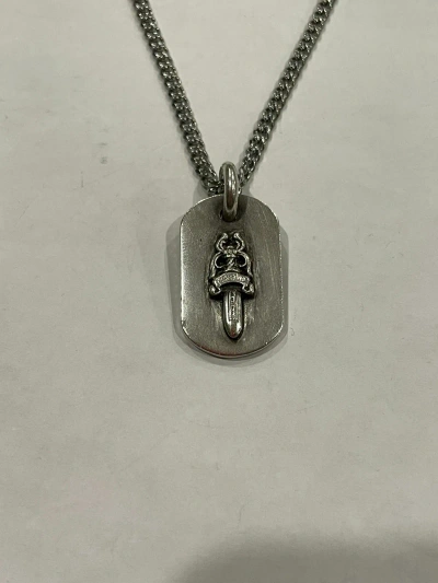 Pre-owned Chrome Hearts Raised Dagger Dog Tag Pendant Chain Necklace In Silver