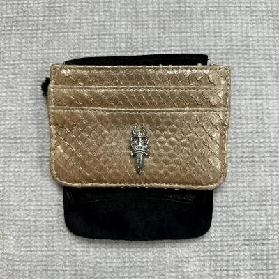 Pre-owned Chrome Hearts Snakeskin Dagger Card Holder In Champagne