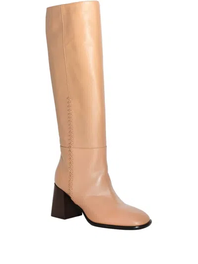 Chuckies Stitch Detail Block Heel Boot In Neutral
