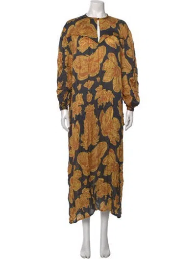 Pre-owned Chufy Floral Print Long Dress In Yellow