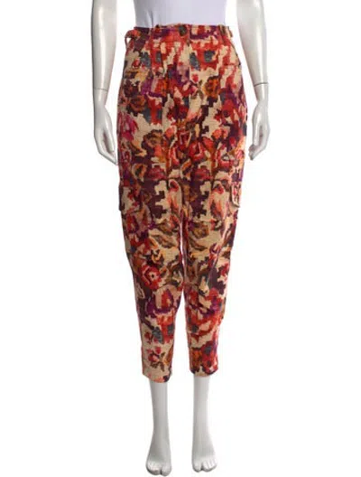 Pre-owned Chufy Floral Print Straight Leg Pants In Pink/purple