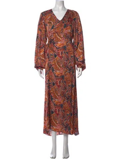 Pre-owned Chufy Paisley Print Long Dress In Orange