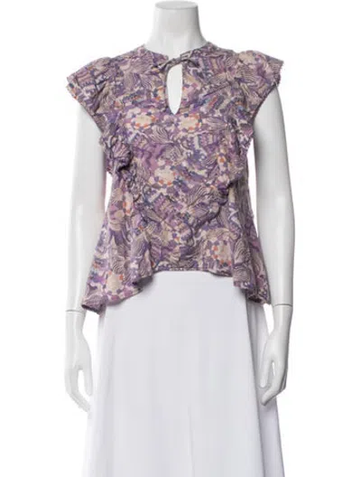 Pre-owned Chufy Printed Tie Neck Blouse In Purple