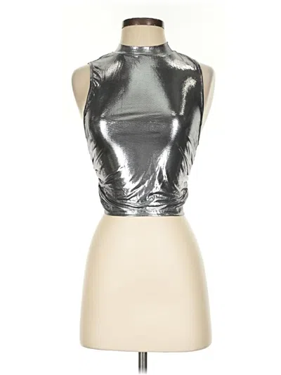 Pre-owned Cider Sleeveless Top Silver Metallic Pattern Halter Neckline Tops