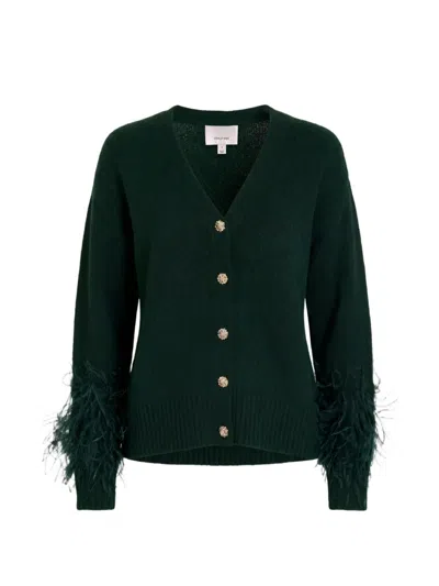 Cinq À Sept Briana Feather-trim Cardigan In Green