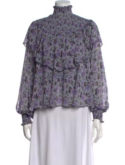 Pre-owned Cinq À Sept Floral Print Mock Neck Blouse In Blue/purple