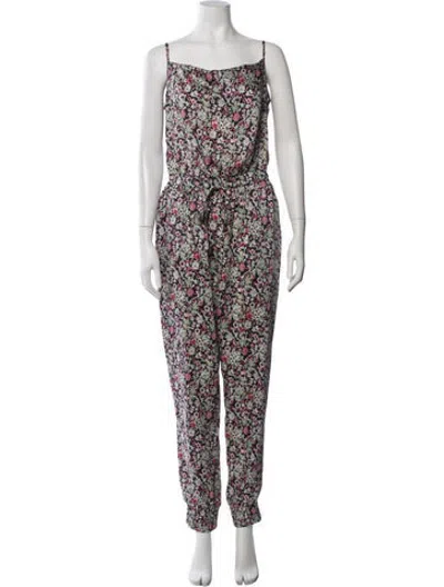 Pre-owned Cinq À Sept Floral Print Square Neckline Jumpsuit In Blue