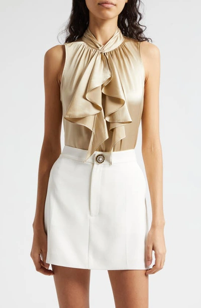 Cinq À Sept Keoni Ruffle Detail Sleeveless Silk Top In Khaki