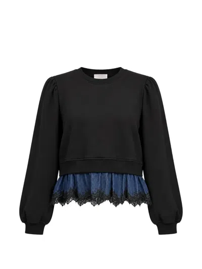 Cinq À Sept Mabel Lace-trim Sweater In Black