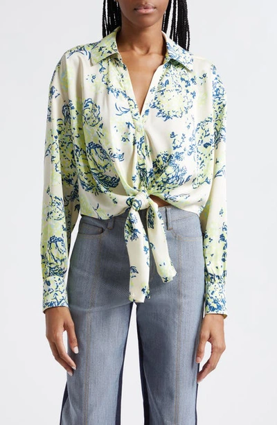 Cinq À Sept Marianna Floral Tie Front Button-up Shirt In Yellow