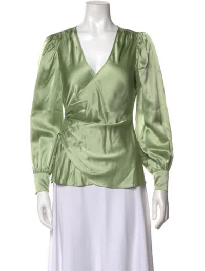 Pre-owned Cinq À Sept Silk V-neck Blouse In Green