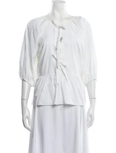 Pre-owned Cinq À Sept Tie Neck Three-quarter Sleeve Blouse In White
