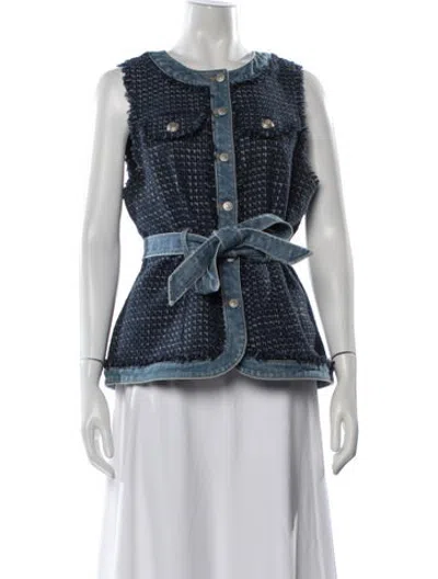 Pre-owned Cinq À Sept Tweed Pattern Vest In Blue