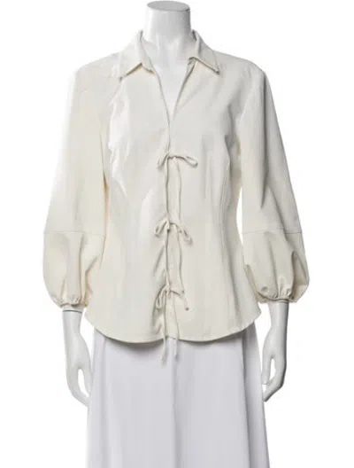 Pre-owned Cinq À Sept V-neck Three-quarter Sleeve Blouse In White