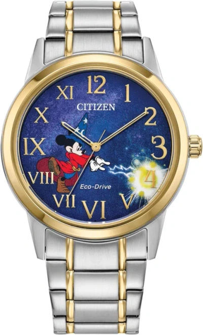 Pre-owned Citizen Eco-drive Disney Sorcerer's Apprentice Mickey Two Tone Stainless Steel W