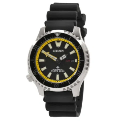 Pre-owned Citizen Men's Watch Promaster Automatic Black And Yellow Dial Strap Ny0130-08e