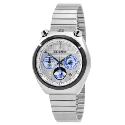 Pre-owned Citizen Men's Watch Star Wars R2-d2 Tsuno Chronograph Silver Bracelet An3666-51a