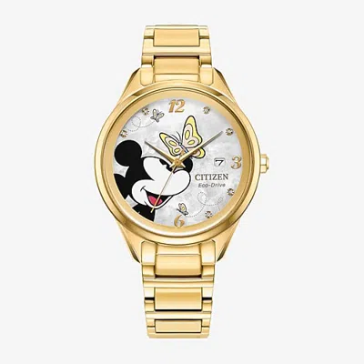 Citizen Mickey Mouse Womens Gold Tone Stainless Steel Bracelet Watch Fe6192-51d In Yellow