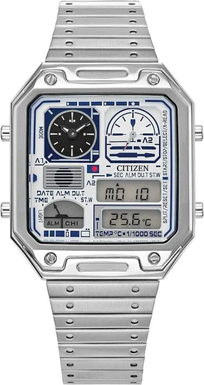 Pre-owned Citizen Star Wars R2-d2 Vintage Ana-digi Quartz Stainless Steel Watch Silver