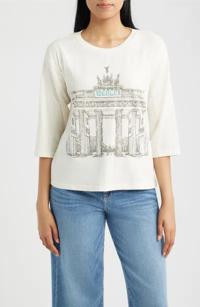 City Blues Three-quarter-sleeve Graphic Print Top In White