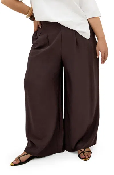 City Chic Alexi Pleated Wide Leg Pants In Brown