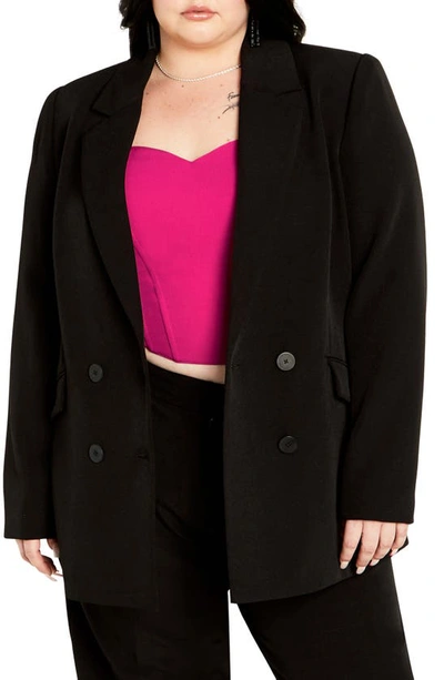 City Chic Alexis Oversize Double Breasted Blazer In Black