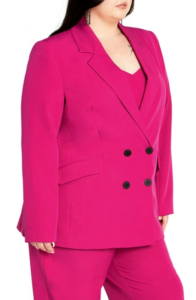 City Chic Alexis Oversize Double Breasted Blazer In Lipstick Pink