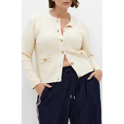 City Chic Cleo Textured Knit Cardigan In White