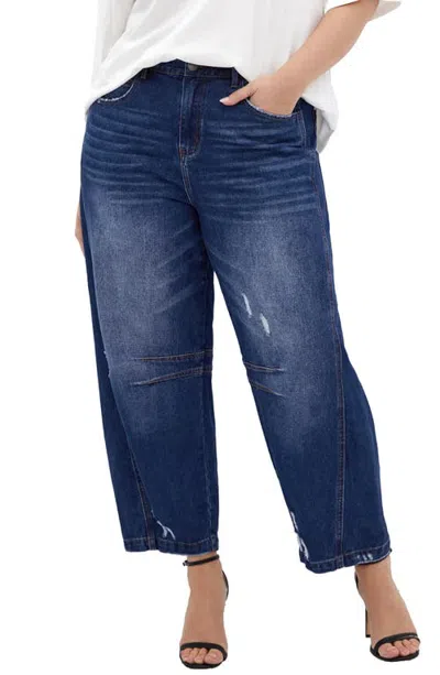 City Chic Harley Bea High Waist Distressed Barrel Leg Jeans In Blue