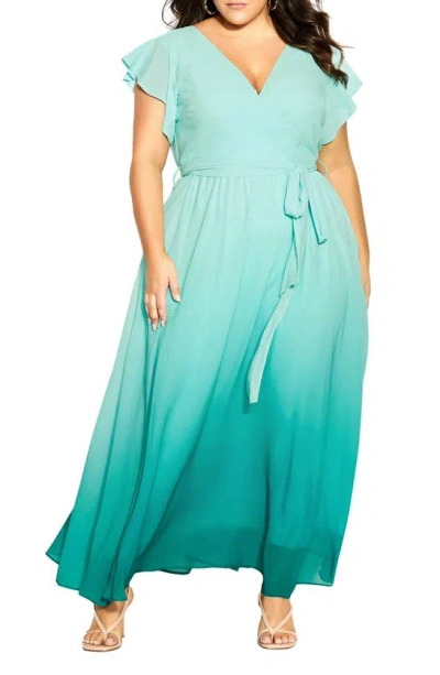 City Chic Isabella Ombré Faux Wrap Maxi Dress In Marine