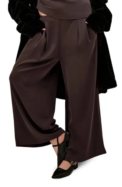 City Chic Jett Pleated Wide Leg Pants In Brown