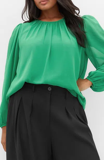 City Chic Kelly Sheer Sleeve Top In Green