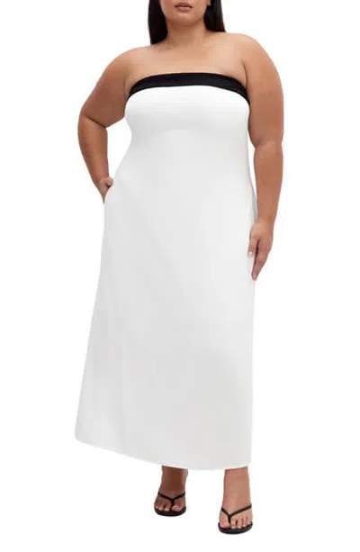 City Chic Lina Contrast Detail Strapless Dress In White