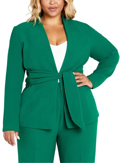 City Chic Plus Audrie Womens Solid Polyester Open-front Blazer In Green