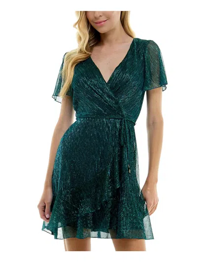 City Studio Juniors Womens Metallic Cocktail And Party Dress In Green