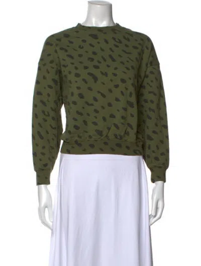 Pre-owned Clare V Animal Print Crew Neck Sweatshirt In Green