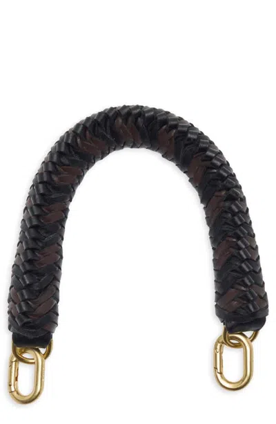 Clare V . Braided Leather Top Handle In Black/chocolate