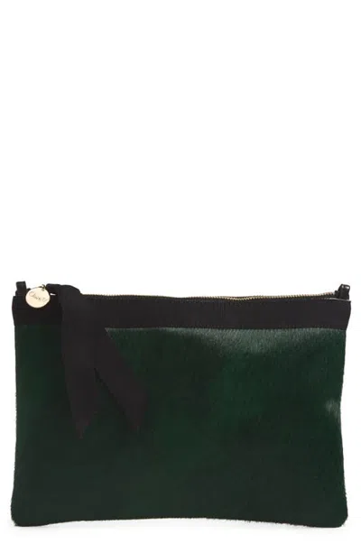 Clare V . Flat Genuine Calf Hair Clutch In Bottle Green
