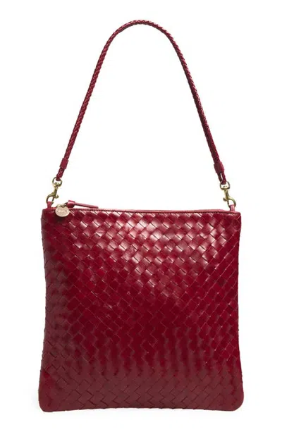 Clare V . Foldover Woven Leather Clutch In Garnet