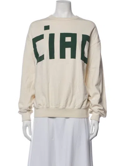 Pre-owned Clare V Graphic Print Crew Neck Sweater In White