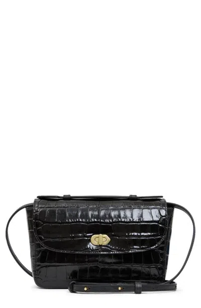 Clare V . Kathryn Croc Embossed Leather Shoulder Bag In Black