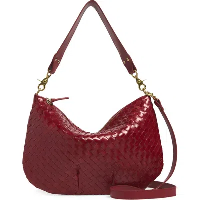 Clare V . Moyen Woven Leather Messenger Bag In Garnet