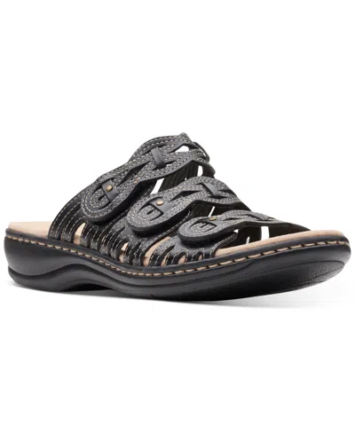 Clarks Collection Women's Leisa Faye Flat Sandals In Black Leather