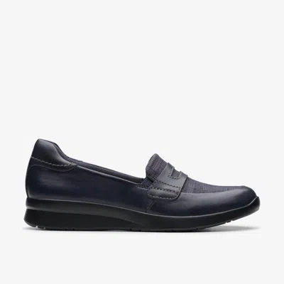 Clarks Ellowyn Penny Navy Leather In Blue
