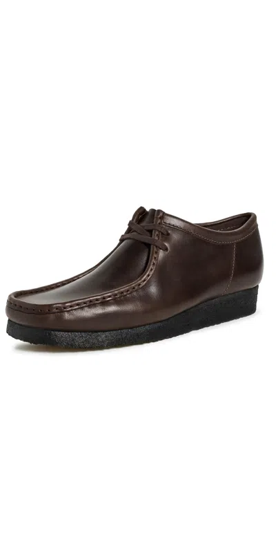 Clarks Leather Wallabee Shoes Dark Brown Leather In Black