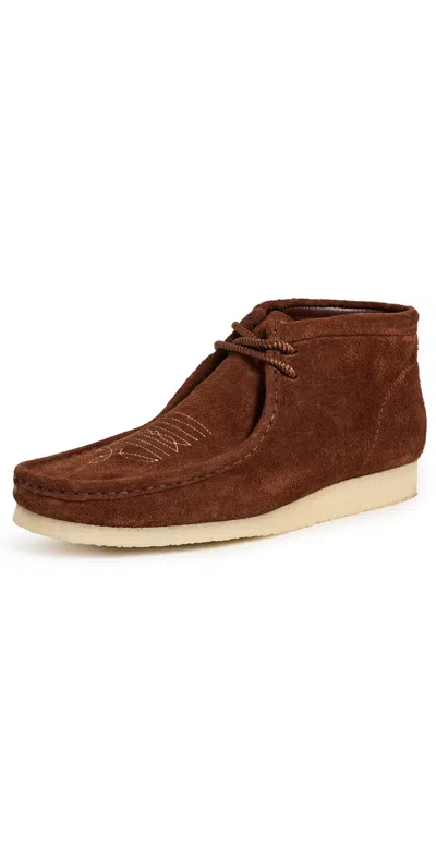 Clarks Stitched Wallabee Boots Brown Combo Suede In Animal Print