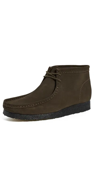 Clarks Suede Wallabee Boots Dark Olive Suede In Animal Print